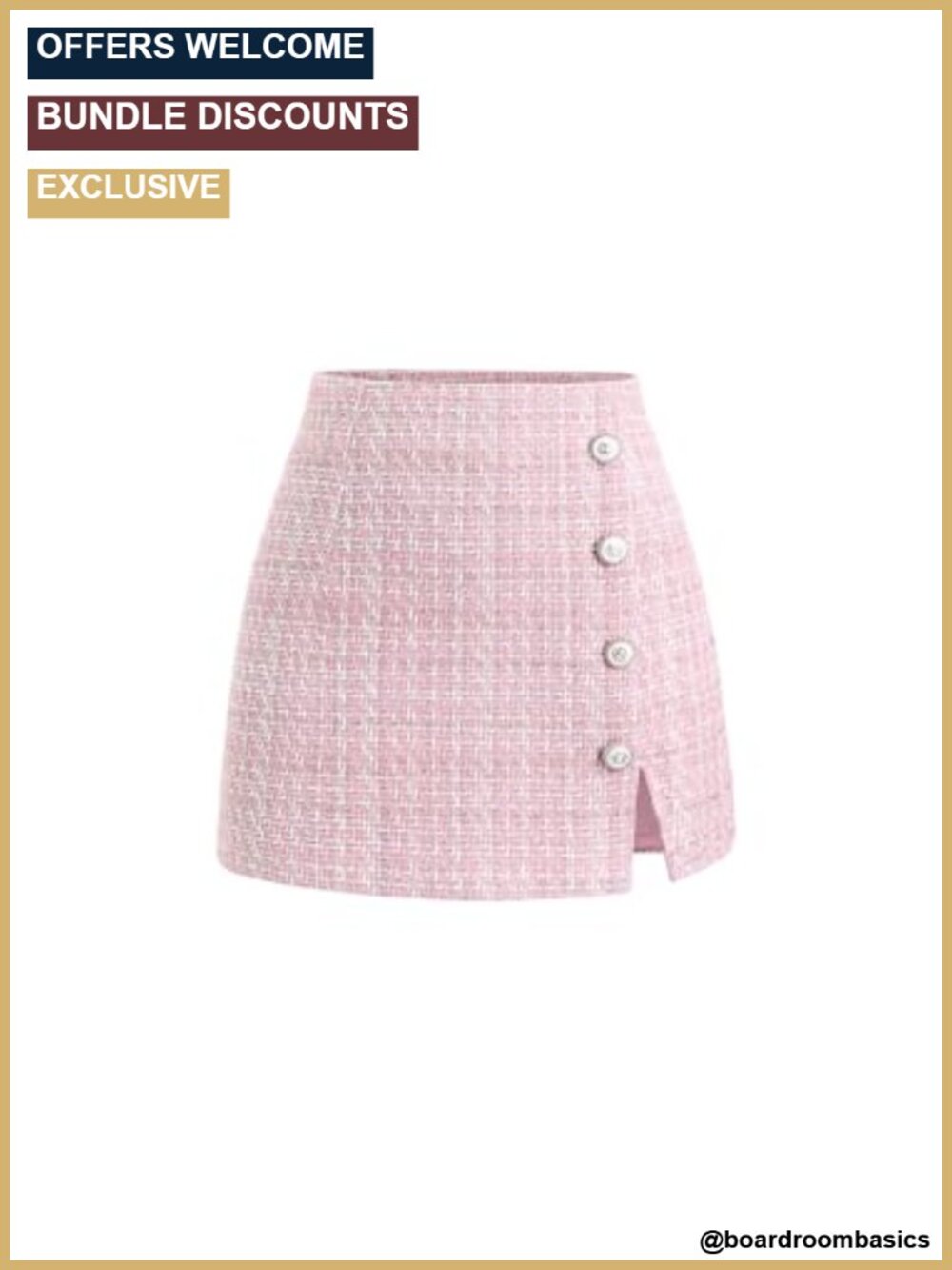 Elegant Plaid High Waist Tweed Skort Button Front Slit Hem